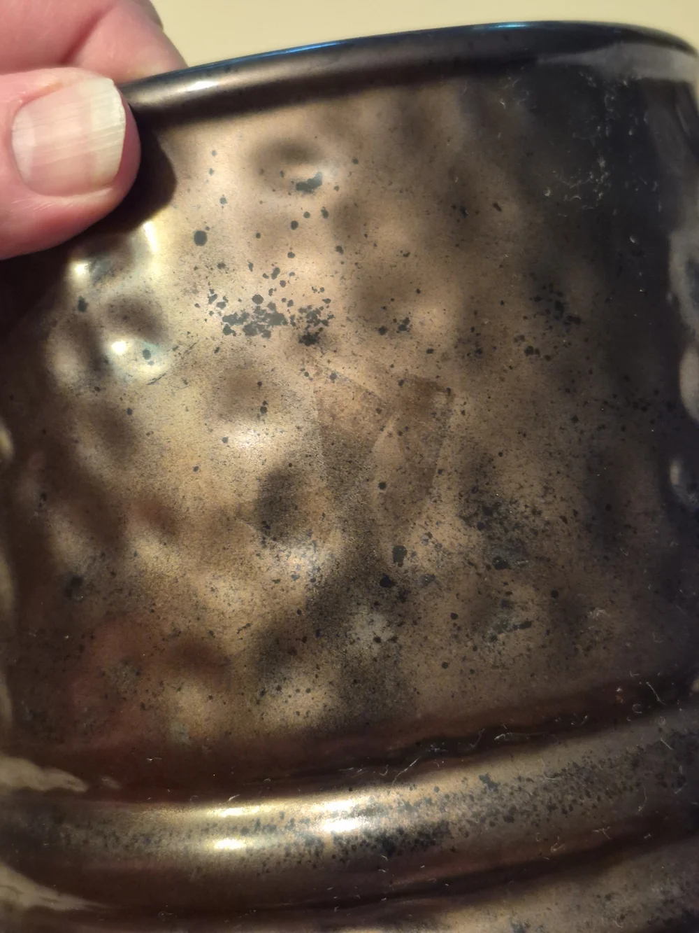 Vintage Mccoy Hammered  Cookie Kettle In Dark Bronze